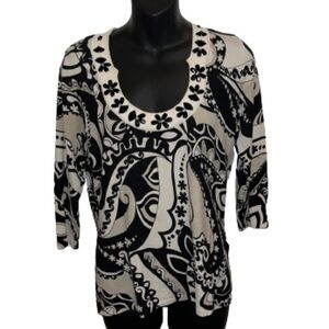 August Silk knits black/cream/tan silk lightweight sweater top size M